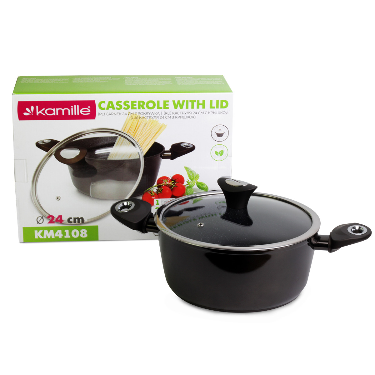 Каструля з кришкою Kamille 4.0 л з алюмінію з антипригарним покриттям Black marble і KM-4108