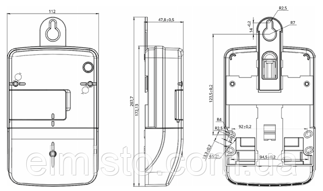 Габаритные и установочные размеры счетчика однофазного НІК 2100 AP6T.2200.MC.11