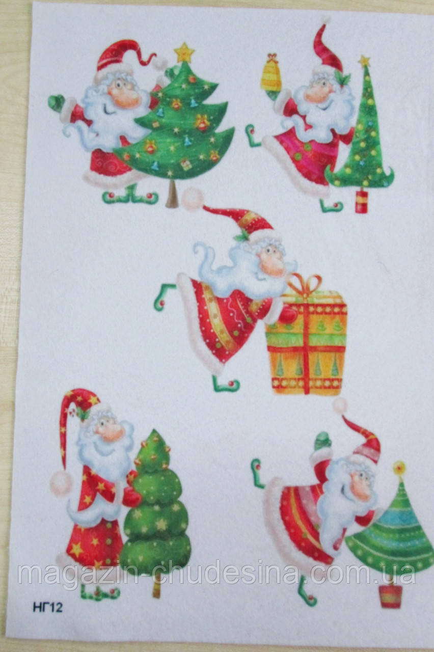 Фетр с новогодним, зимним принтом рисунком "Дед Мороз и Елка" ПНГ012 - фото 2 - id-p818154557