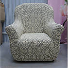 Жаккардовий чохол натяжний на диван і 2 крісла KARNA Milano  світло-бежевий, фото 2
