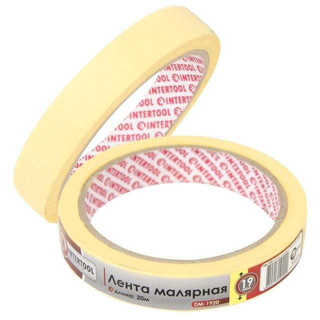 Стрічка малярна (крепп) жовта, ширина 19 мм, довжина 20 м INTERTOOL DM-1920