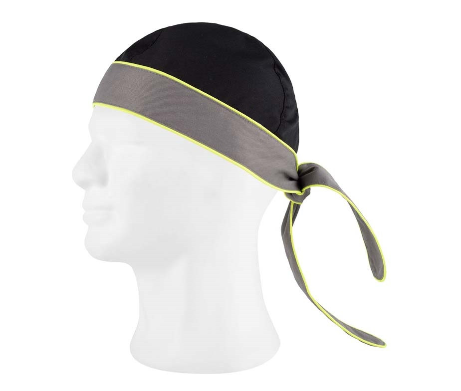 Шапка - бандана для кухаря чорна з сірою обробкою і жовтим кантом універсальна Atteks - 1638