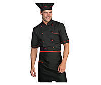 Комплект повара (китель + брюки + фартук + колпак) черный с красным Atteks - 00980