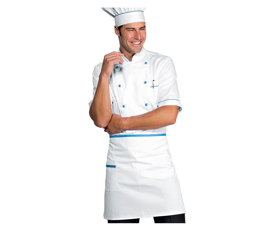 Форма кухаря чоловіча біла з блакитним кантом (кітель+штани+фартух+ковпак) Atteks - 00982