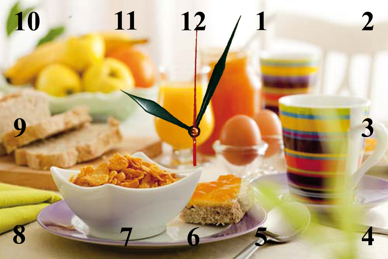 Настінні годинники на склі кухонні кварцові Легкий сніданок