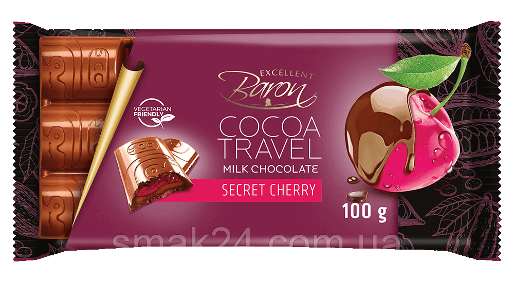Шоколад молочний із вишнею COCOA TREVEL Baron Польща, 100 г