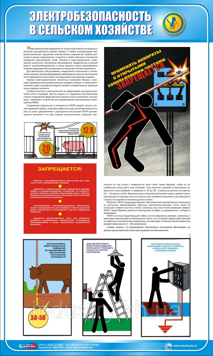 Стенд. Электробезопасность в сельском хозяйстве. (Рус.) 0,6х1,0. Пластик