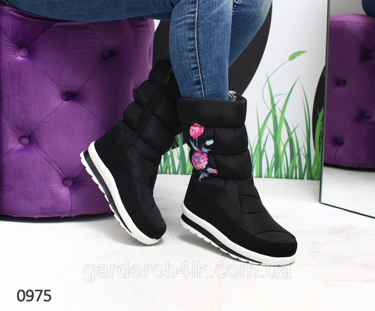 Жіночі чобітки дутики "Квіти" - фото 1 - id-p818810578