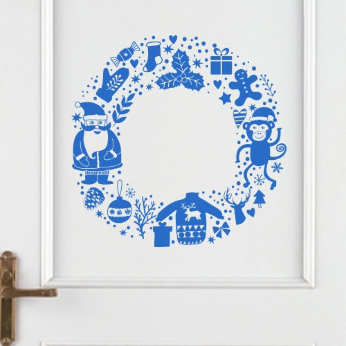 Новорічна інтер'єрна наклейка Віночок 700х700 мм (декор стін вікон дверей санта сніжинки плівка) матова