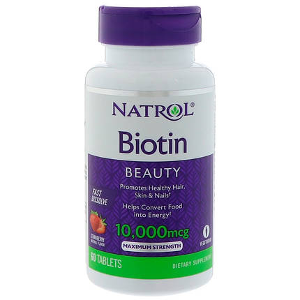 Biotin 10,000 mcg 60 tabs (Strawberry Flavor), фото 1