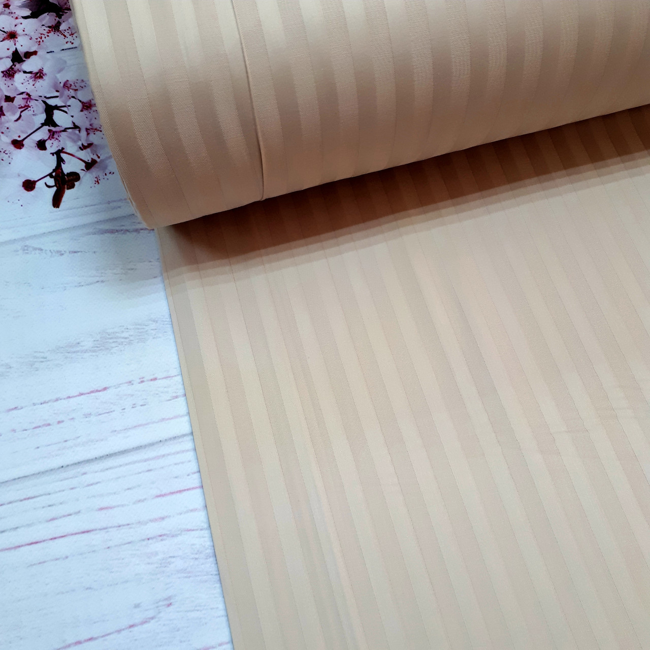 ВІДРЕЗ (1*2,4) Страйп Сатин 100% бавовна (ТУРЦІЯ шир. 2,4 м) світло-бежевий No7 (SAT-ST-FR-7), фото 1