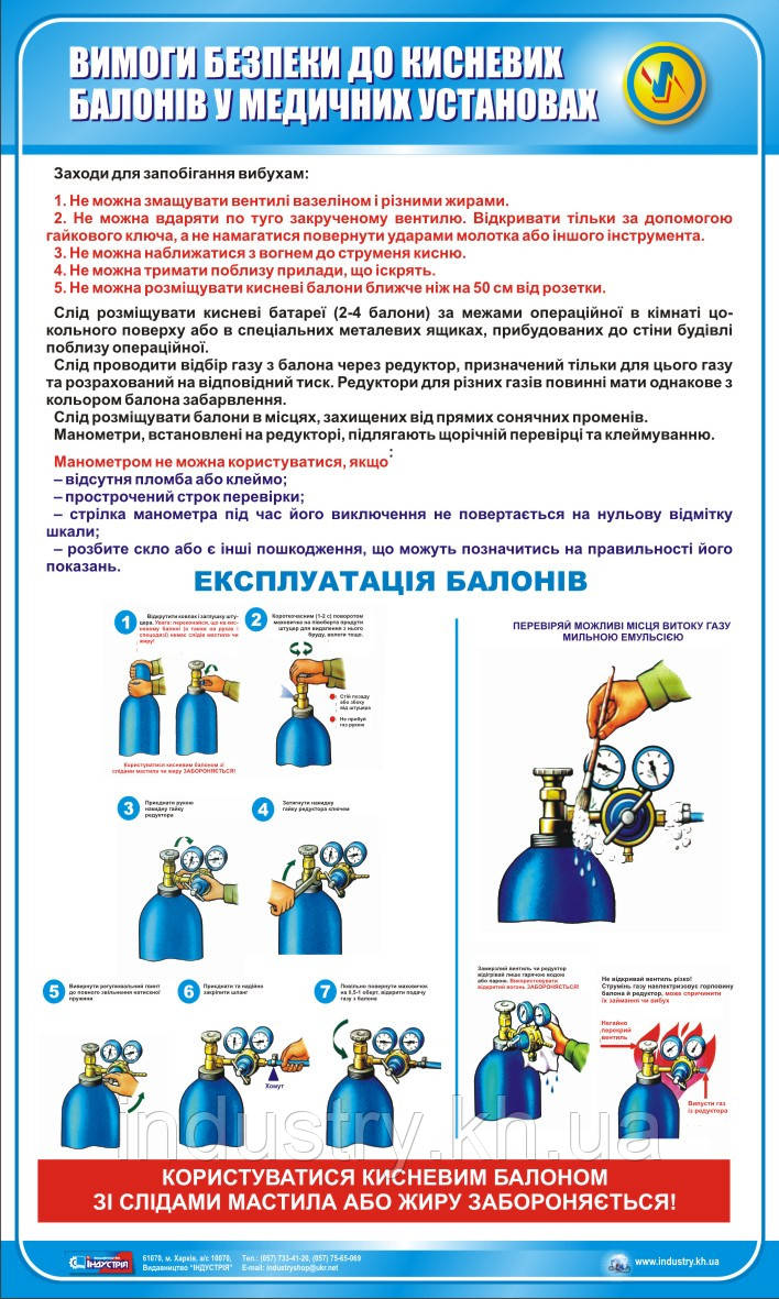 Стенд. Вимоги безпеки до кисневих балонів у медичних установах. (Рус.) 0,6х1,0. Пластик