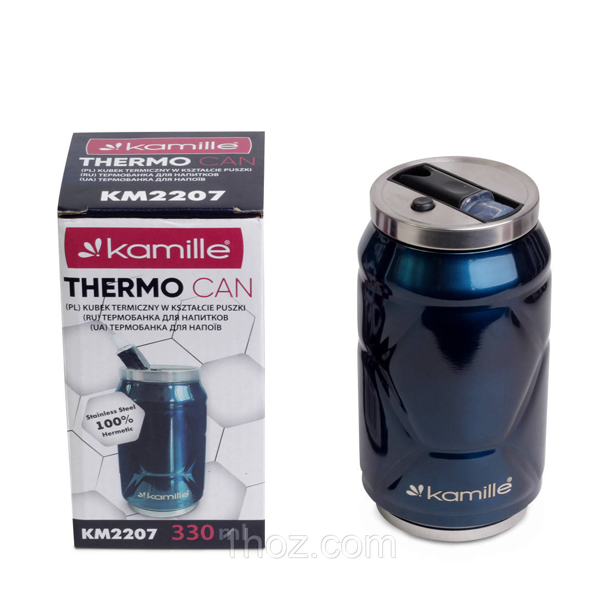 Термобанка Kamille Синій 330мл з нержавіючої сталі KM-2207, фото 1