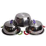 Друшляк Kamille KM-4357 Червоний 22см Друшляк з двома силіконовими ручками Друшляк з нержавіючої сталі, фото 3