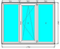 Металлопластиковое трехстворчатое окно Евролайн