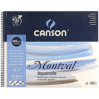 '' Альбом для акварели Canson Montval 300г/кв.м, 37*46см, 12 листов, Целлюлоза, СР Fin, на спирали 0807-168
