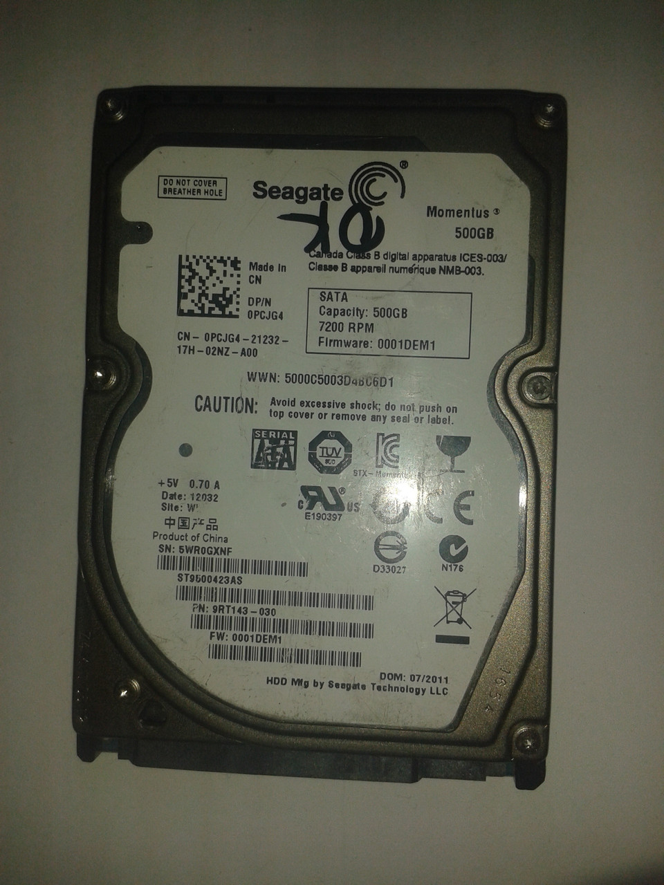 Жесткий диск Seagate 500GB 7200rpm 16MB, ST9500423AS, SATA, 2.5" б/у 