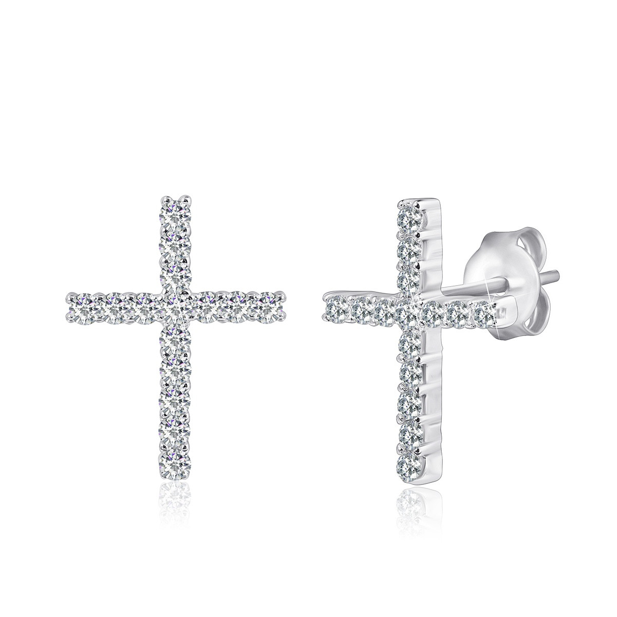 Срібні сережки з камінням хрестики "1002"