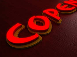 Світні літери з об'ємною підкладкою, h-200 мм (Товщина літери: 100 мм;  Нанесення плівки на обличчя букви: ORACAL