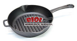 Сковорода гриль чавунна 24х5,5 см із литою ручкою Біол 1124. Сковорідка-гриль чавунна