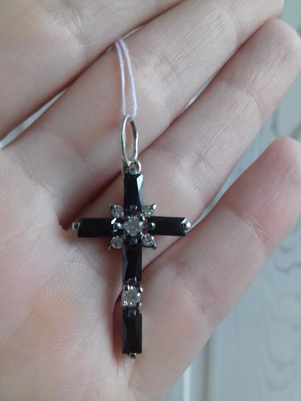 Срібний кулон хрест "Оригінал" із чорним каменем, фото 1