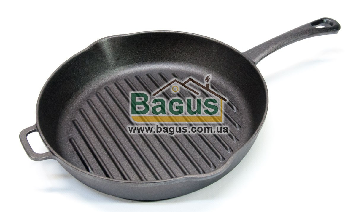 Сковорода чавунна гриль 280х55мм кругла з чавунною литою ручкою, чавунний посуд БІОЛ (Україна) 1128