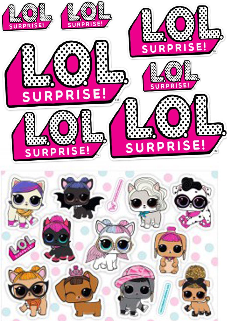 Вафельна картинка на торт "Ляльки ЛОЛ/LOL" А4 - Ляльки ЛОЛ/LOL 19 елементів (тварини), 19 картинок різного розміру на А4, котики,