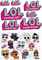 Вафельна картинка на торт "Ляльки ЛОЛ/LOL" А4 - Ляльки ЛОЛ/LOL 19 елементів (тварини), 19 картинок різного розміру на А4, котики,