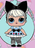 Вафельна картинка на торт "Ляльки ЛОЛ/LOL" А4 - Ляльки ЛОЛ/LOL чорний бант, Одна прямокутна картинка на А4. Лялька ЛОЛ з чорним