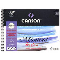''Альбом для акварели Canson Montval Torchon 270г/кв.м, 24*32см 12л Целлюлоза крупное зерно, спираль 0807771