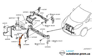 Дефлектор (захист) радіатора лівий Nissan Leaf ZE0 (10-13) 62823-3NA0A, фото 3