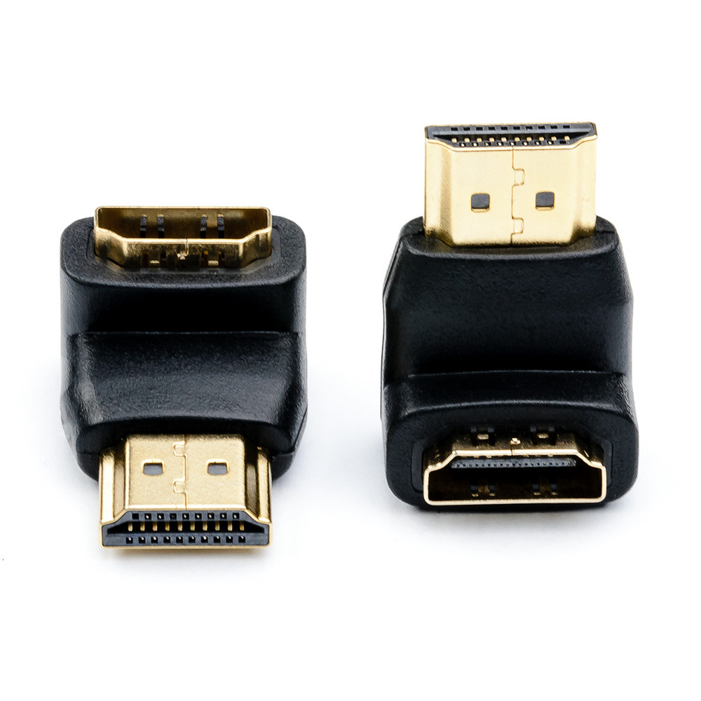 Перехідник тато Hdmi — гніздо Hdmi кутовий gold пластик, фото 1