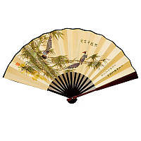 Віяло дерев'яне мале "Сороки" 26х46 см бежеве (B1115a)