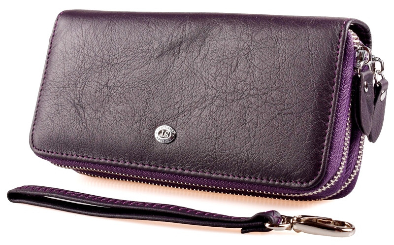 Жіночий шкіряний гаманець ST 238-2 на дві блискавки фіолетовий натуральна шкіра