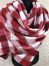 Мохеровий червоний шарф у карту на зиму без бахроми 170х70 см (кв.3)