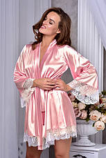 Романтичний атласний комплект пеньюар із халатом Королівський Рожевий, фото 3
