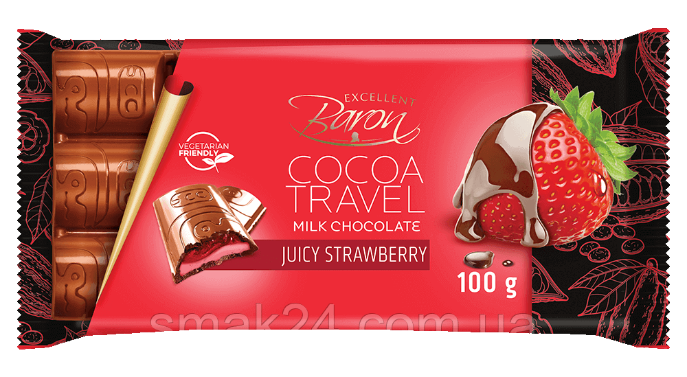 Шоколад молочний із полуницею COCOA TREVEL Baron Польща, 100 г