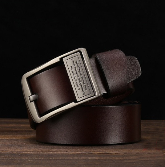 Шкіряний ремінь чоловічий з натуральної шкіри. Чоловічий ремінь пояс для джинсів DWTS Коричневий, фото 1