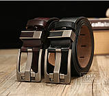 Кожаний ремінь чоловічої з натуральної шкіри. Чоловічий ремінь для джинсів DWTS Чорний, фото 4