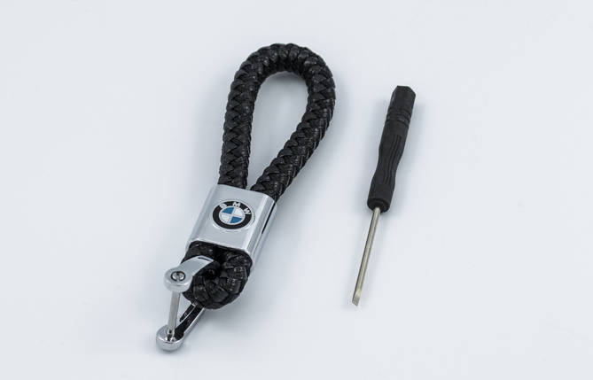 Брелок з логотипом BMW, плетений берлок з логотипом бмв для автомобіліста + карабін/чорний, фото 3