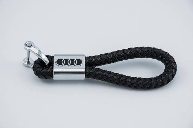 Брелок з логотипом AUDI, плетений берлок з логотипом ауді + карабін/чорний, фото 1