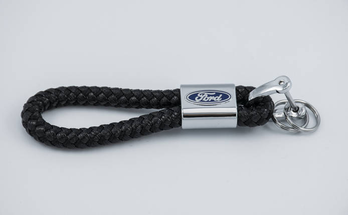 Брелок з логотипом FORD, плетений берлок з логотипом форд для автомобіліста + карабін/чорний, фото 1