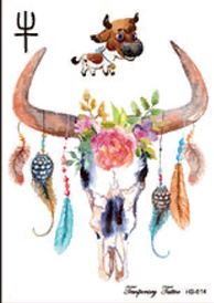 Флеш Тату. 21*15 См. Перевідна. Тимчасова. Черепи, Роги, Набір, 4298, Кольорові