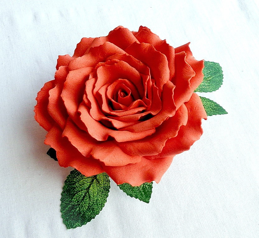 Шпилька брошка квітка з трояндою з фоамірана ручної роботи "Помаранчева осінь"