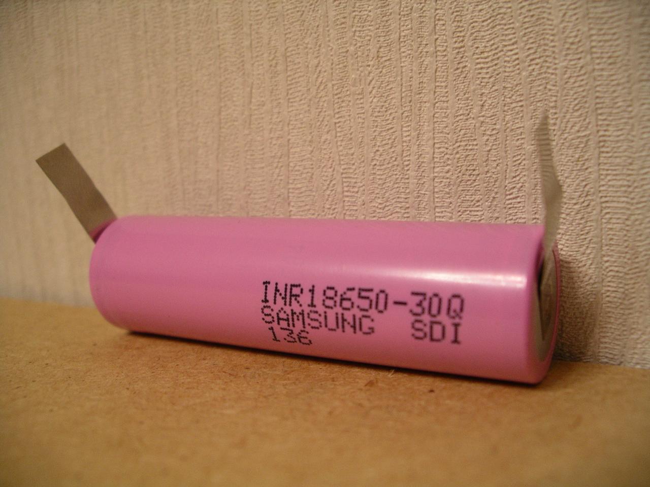 Акумулятор Samsung INR18650-30Q 3000 mAh-15A високотоковий з виведеннями під паяння U-tags