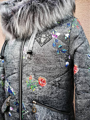 Пальто для дівчинки на зиму з хутряною підстібкою 144-150, фото 2