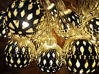Новогодняя гирлянда на елку, золотистые шарики 20 шт, 3 метра