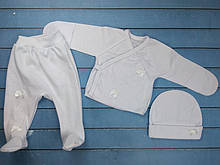 Святковий комплект для новонароджених (сорочечка+повзунки+шапочка) р. 62 см білий