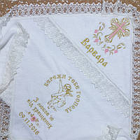 Крижма іменна для хрещення Варвара 100х100см бавовняна біла махра (КР-40п)