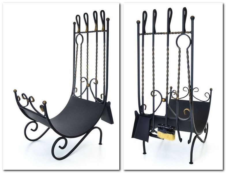 Каминний кований набір 5 предметів (підставка-дрібниця, корчга, щипці, совок, щітка) FM-0040, фото 1